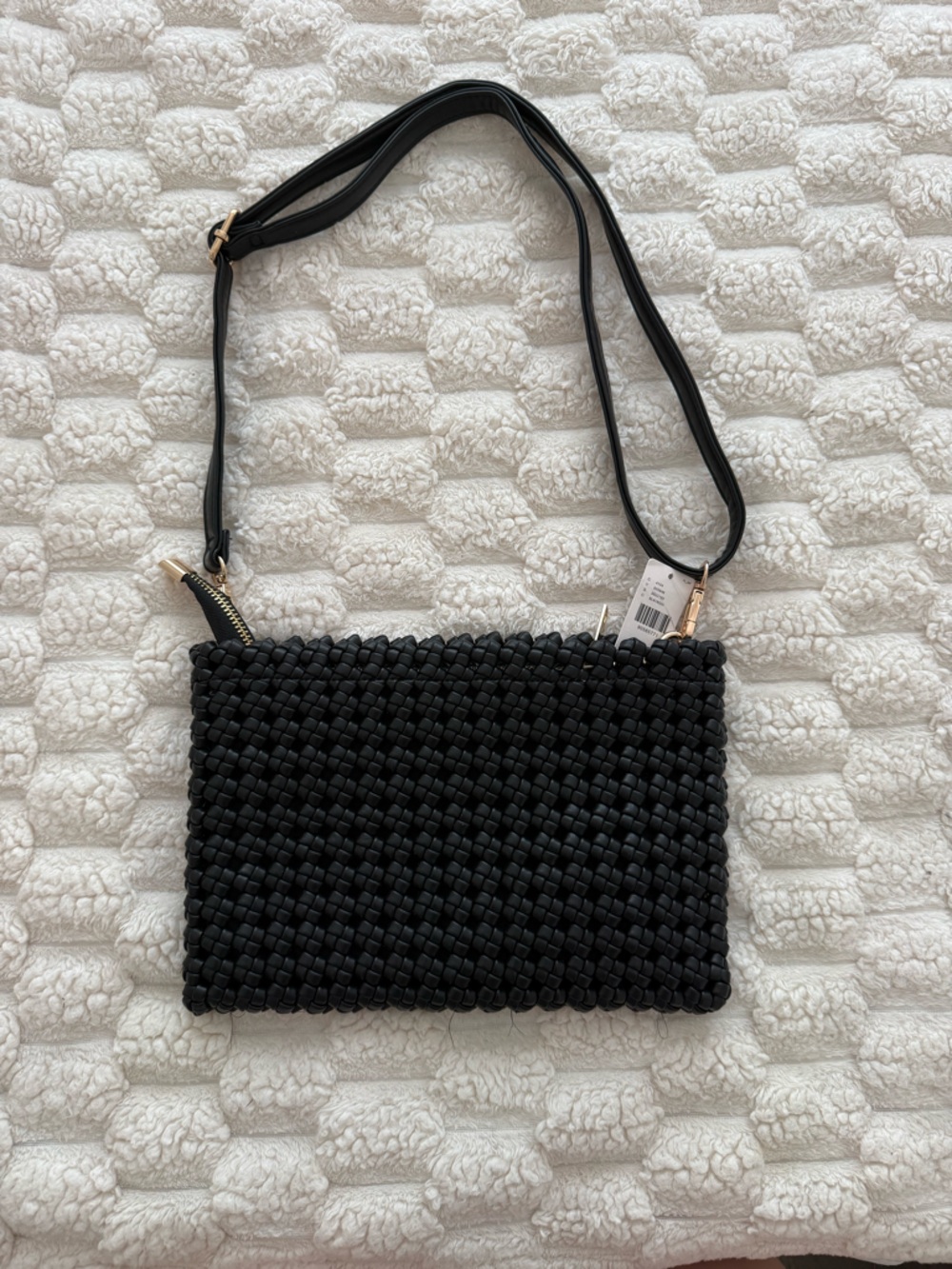 Anthropologie Black Woven Crossbody with Gold Trim